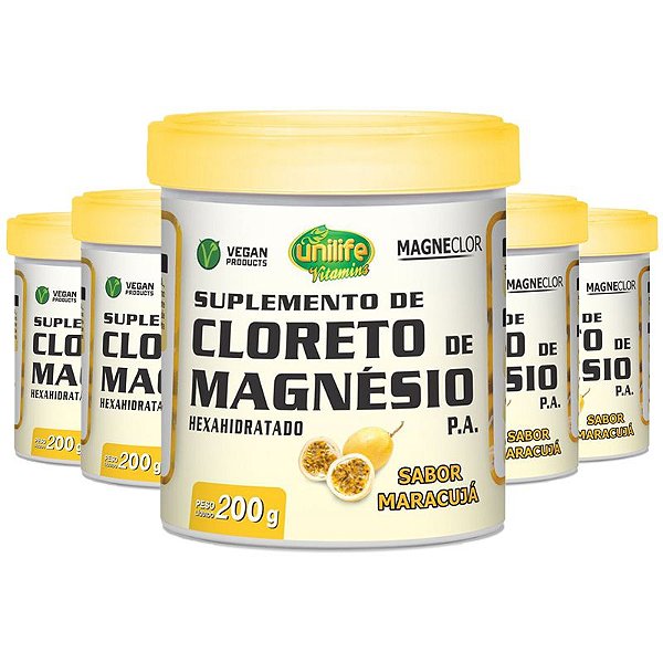 Kit 5 Cloreto de Magnésio Hexahidratado P.A Unilife 200g maracujá