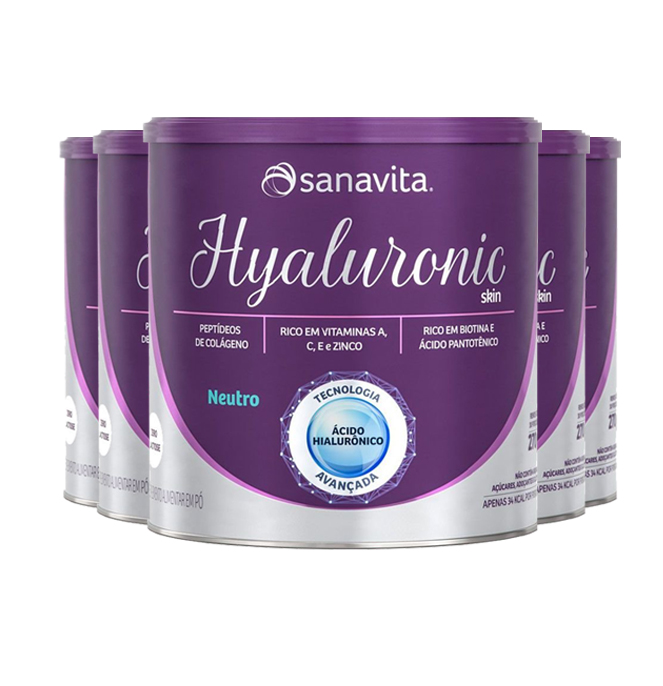 Kit 5 Colágeno Hyaluronic Ácido Hialurônico Skin Sanavita 270g sabor Neutro