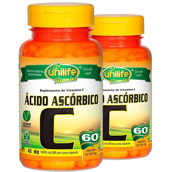 Kit 2 Vitamina C Ácido Ascórbico 60 cápsulas Unilife