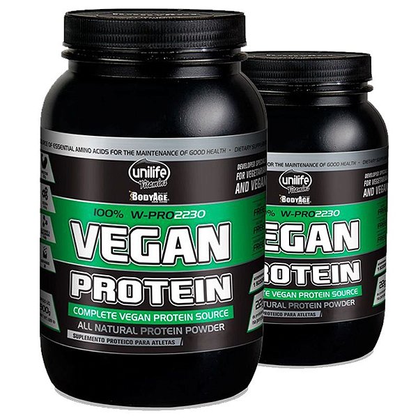 Kit 2 Vegan Protein 900g Proteína vegetal Unilife Morango