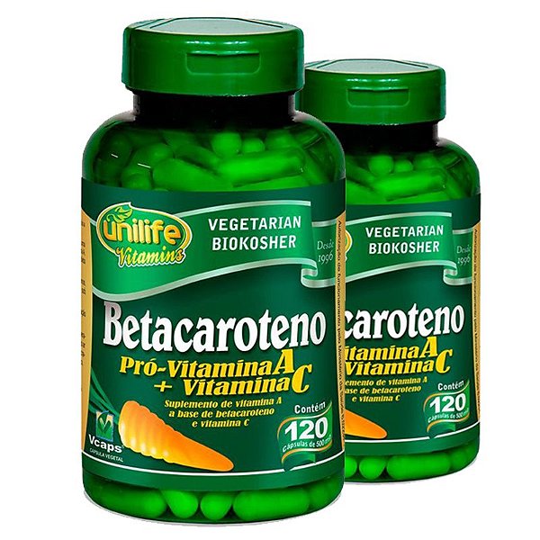 Kit 2 Betacaroteno Pró-Vitamina A 120 cápsulas Unilife