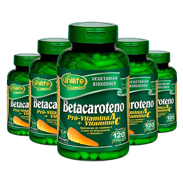 Kit 5 Betacaroteno Pró-Vitamina A 120 cápsulas Unilife