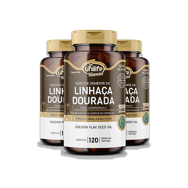 Kit 3 Óleo de Semente de Linhaça Dourada Unilife 120 Cápsulas
