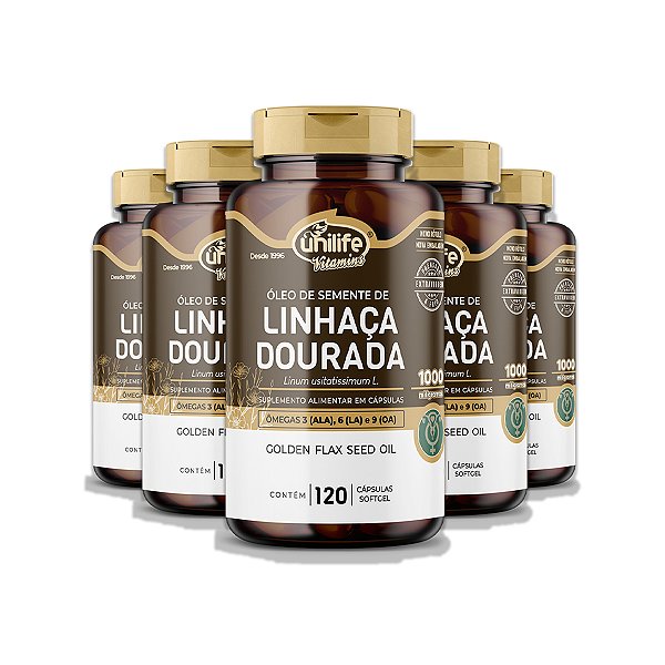 Kit 5 Óleo de Semente de Linhaça Dourada Unilife 120 Cápsulas