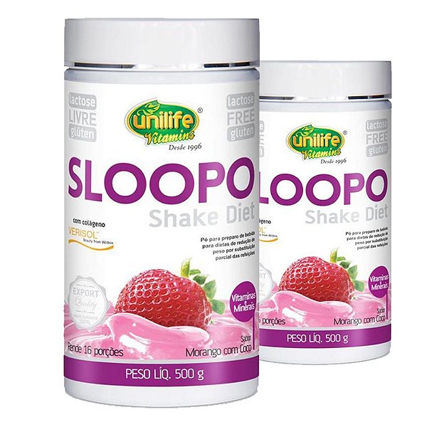 Kit 2 Sloopo Shake Diet Sem Lactose com Colágeno Verisol 400g Morango Unilife