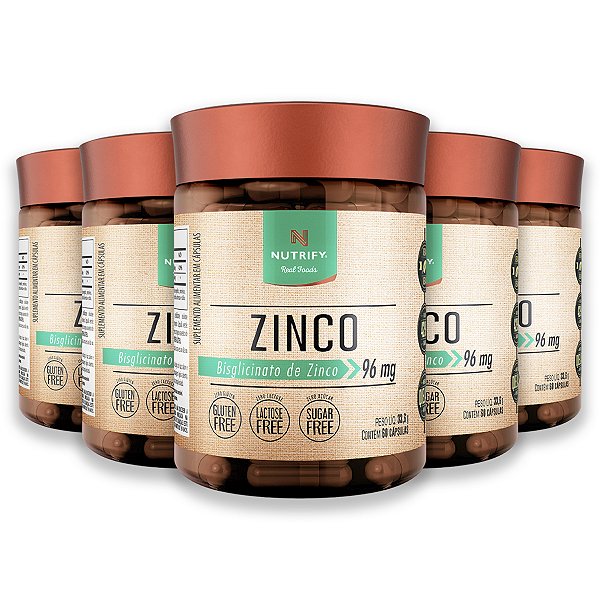 Kit 5 Zinco 96mg Nutrify 60 Cápsulas