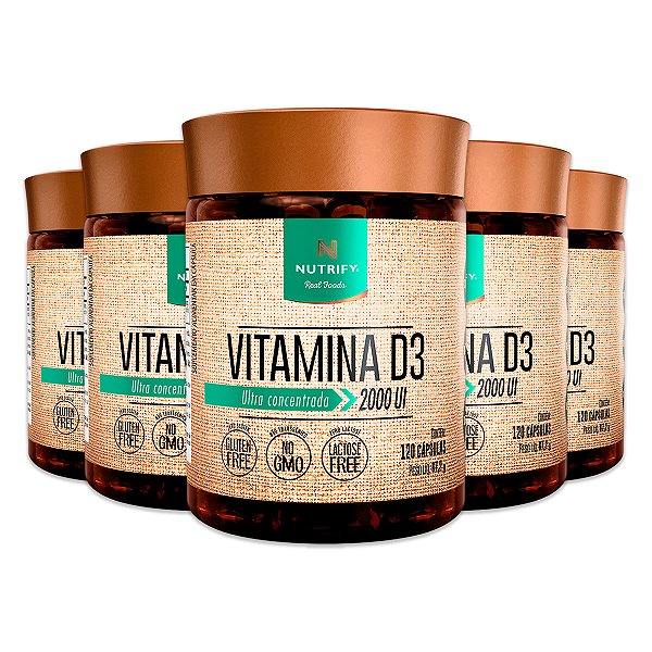Kit 5 Vitamina D3 2000UI 120 Cápsulas Nutrify