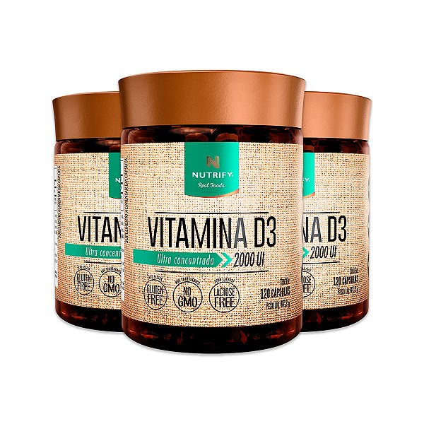 Kit 3 Vitamina D3 2000UI 120 Cápsulas Nutrify