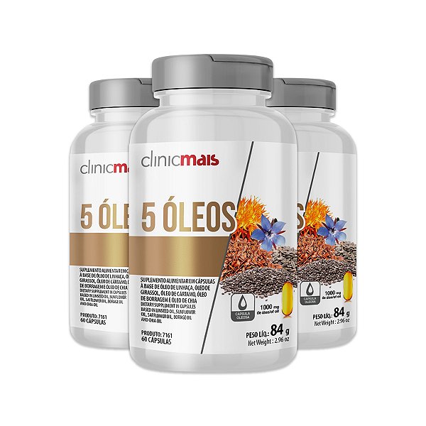 Kit 3 5 Óleos Linhaça, Girassol, Cártamo, Borragem e Chia Clinicmais 60 Cápsulas