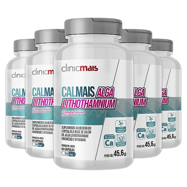 Kit 5 Calmais Alga Lithothamnium ClinicMais 60 Cápsulas