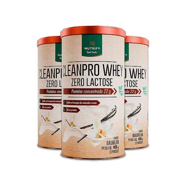 Kit 3 CleanPro Whey Baunilha Sem Lactose Nutrify 450g