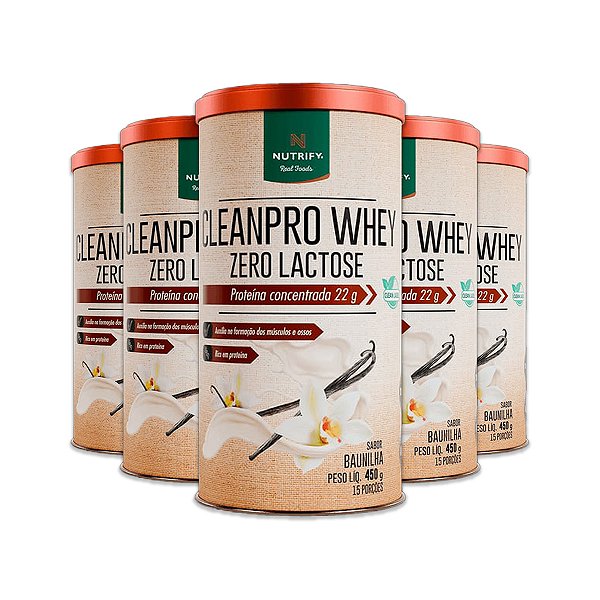 Kit 5 CleanPro Whey Baunilha Sem Lactose Nutrify 450g