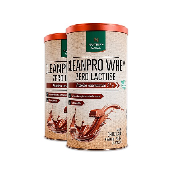 Kit 2 CleanPro Whey Chocolate Sem Lactose Nutrify 450g