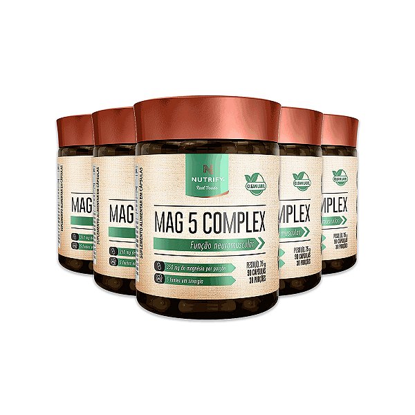Kit 5 Magnésio 5 Complex Nutrify 90 Cápsulas