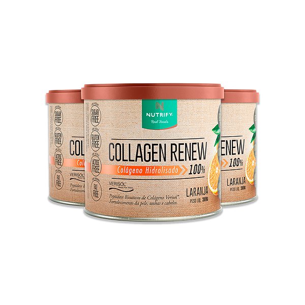 Kit 3 Collagen Renew Laranja Colágeno Nutrify 300g