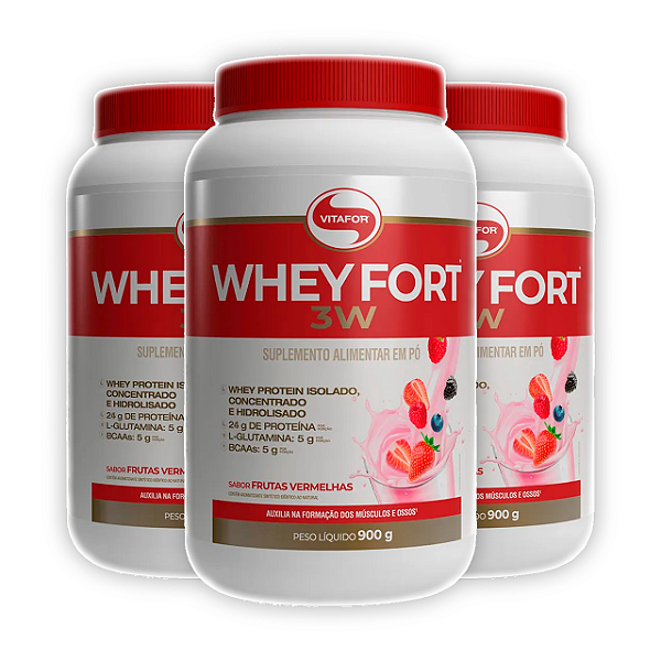 KIT 3 | Whey Fort 3W: Hidrolisado - Frutas Vermelhas Vitafor