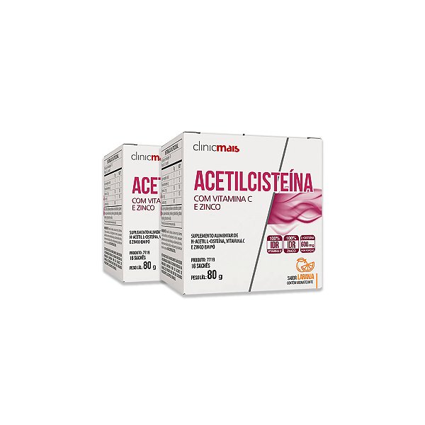 Kit 2 Acetilcisteína ClinicMais 16 Sachês Laranja