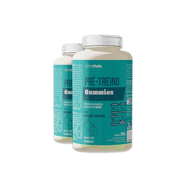Kit 2 Pré Treino Gummies ClinicMais Maçã Verde 60 Gomas