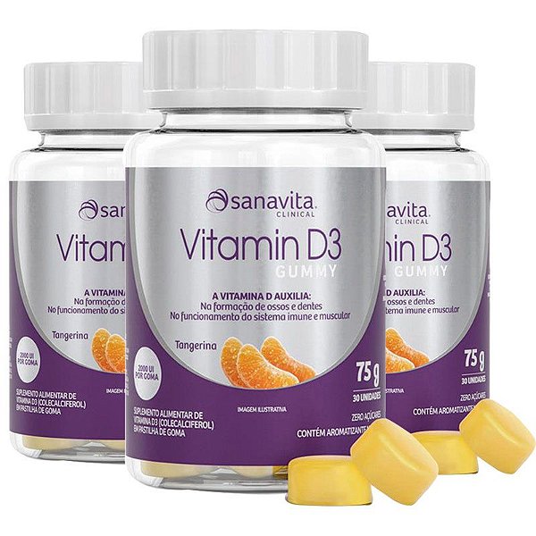 Kit 3 Vitamina D3 GUMMY 30 cápsulas da Sanavita