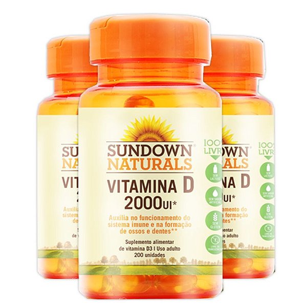 Vitamina D Sundown Naturals 2000 UI 200 Cápsulas Kit 03 Und
