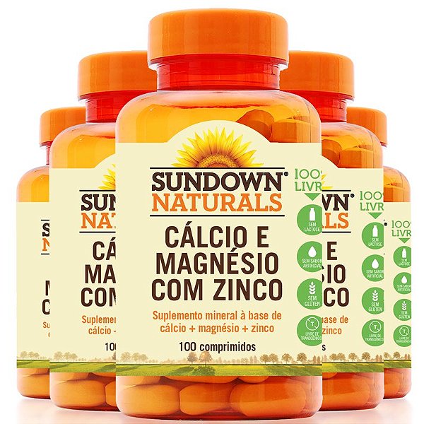 Kit 5 Cálcio magnésio e zinco Sundown 100 comprimidos