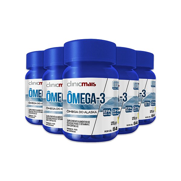 Kit 5 Ômega 3 Alaska ClinicMais 60 Cápsulas