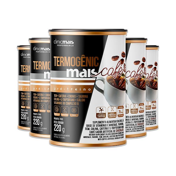 Kit 5 Termogênic Pré Treino ClinicMais Café 220g
