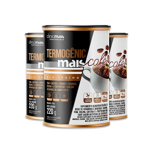 Kit 3 Termogênic Pré Treino ClinicMais Café 220g
