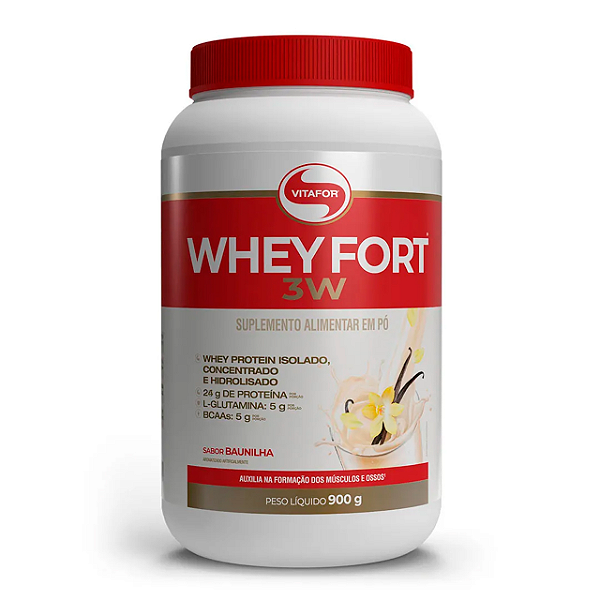 Whey Fort 3W Vitafor Proteína 900g Baunilha
