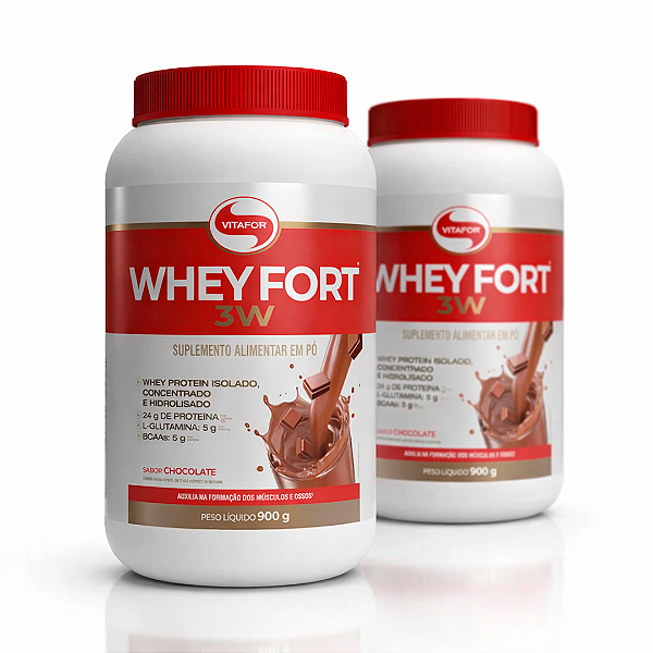 KIT 2 | Whey Fort 3W Chocolate Vitafor 900g