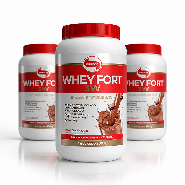 KIT 3 | Whey Fort 3W Chocolate Vitafor 900g