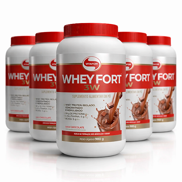 KIT 5 | Whey Fort 3W Chocolate Vitafor 900g
