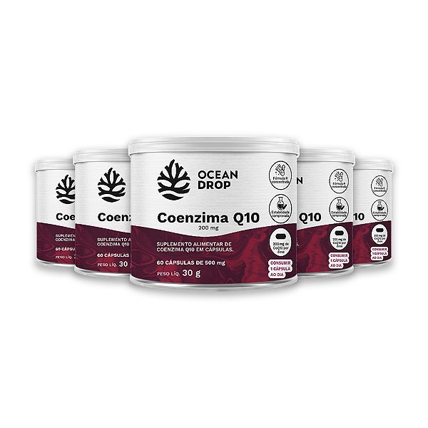 Kit 5 Coenzima Q10 200mg Ocean Drop 60 Cápsulas
