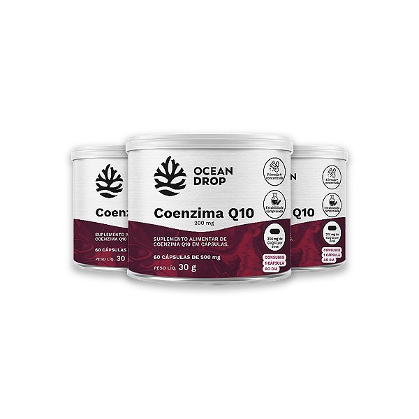 Kit 3 Coenzima Q10 200mg Ocean Drop 60 Cápsulas
