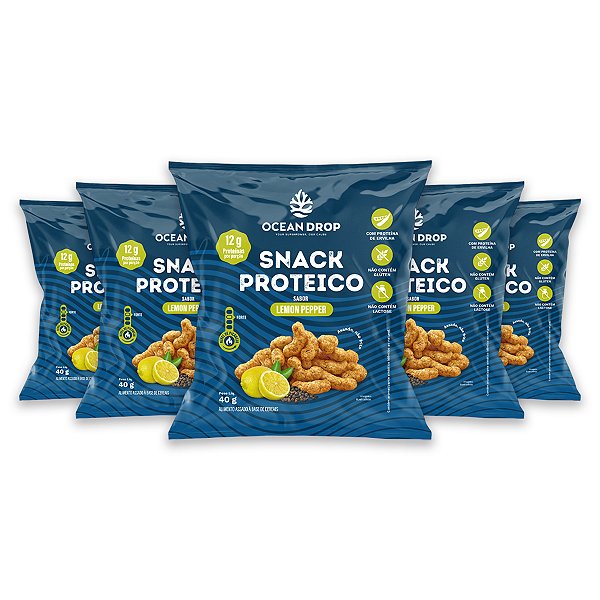 Kit 5 Snack Proteico Ocean Drop 40g Sabor Lemon Pepper