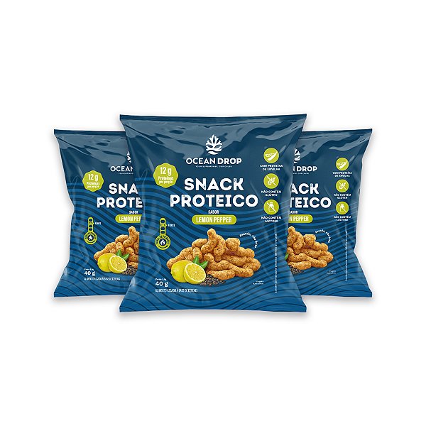 Kit 3 Snack Proteico Ocean Drop 40g Sabor Lemon Pepper