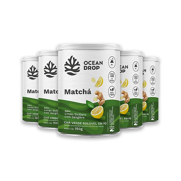 Kit 5 Matchá Ocean Drop Limão Siciliano e Gengibre 150g