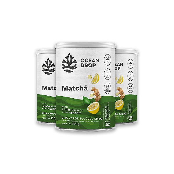 Kit 3 Matchá Ocean Drop Limão Siciliano e Gengibre 150g