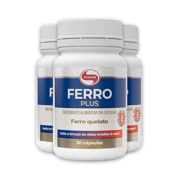 Kit 3 Ferro Quelato Plus Vitafor 30 Cápsulas