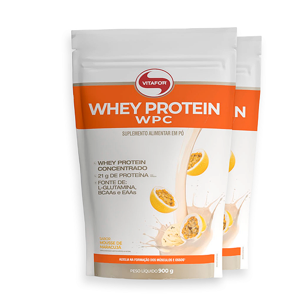 Kit 2 Whey Protein Vitafor WPC Mousse de Maracujá 900g