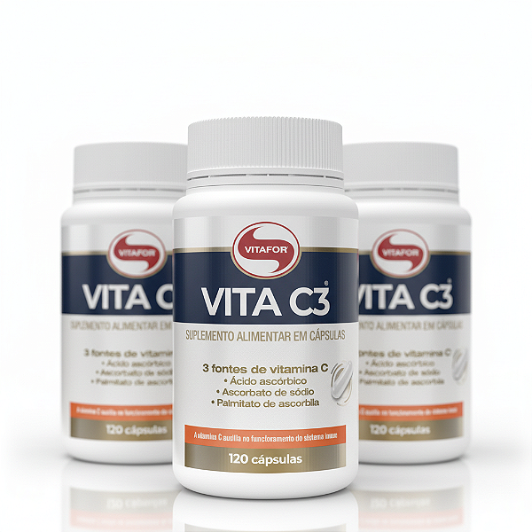 KIT 3 | VITA C3 Vitafor 3 Fontes de Vitamina C 120 Cápsulas