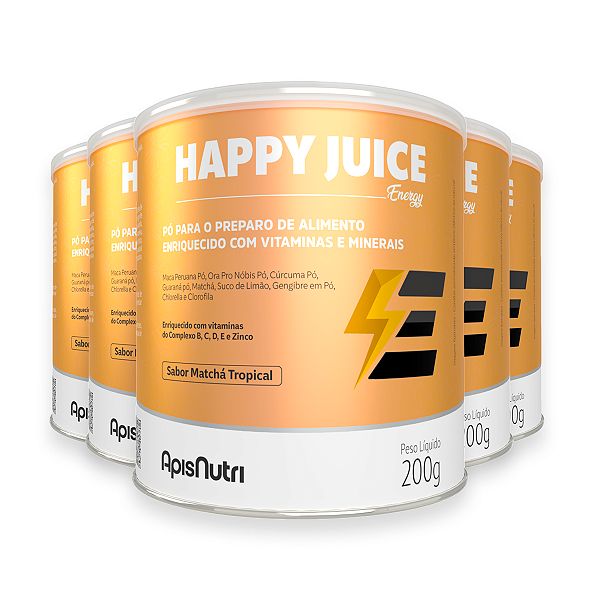 Kit 5 Happy Juice Energy Apisnutri Matchá Tropical 200g