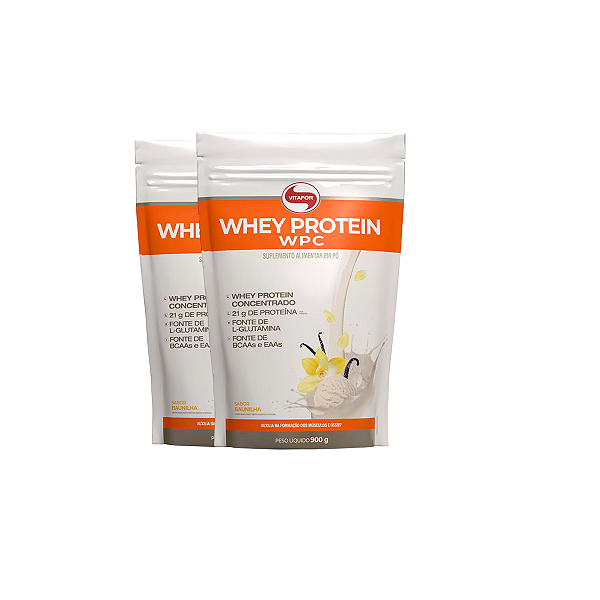 Kit 2 Whey Protein Vitafor 900g Concentrado Baunilha