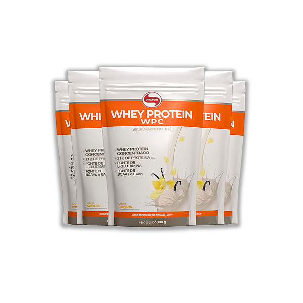 Kit 5 Whey Protein Vitafor 900g Concentrado Baunilha