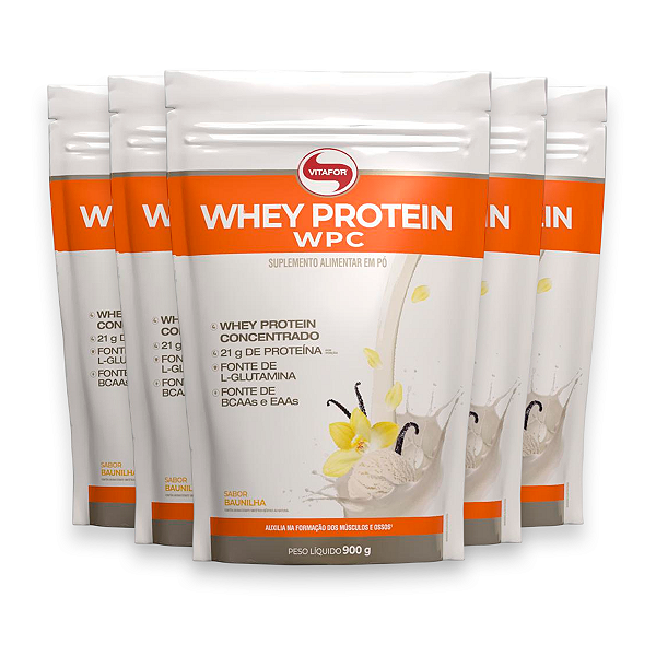 Kit 5 Whey Protein Vitafor 900g Concentrado Baunilha