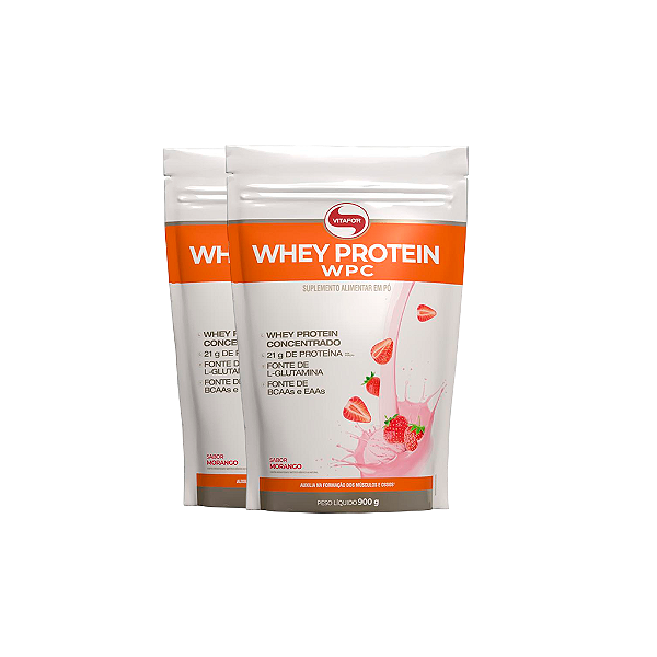 Kit 2 Whey Protein Vitafor 900g Concentrado Morango