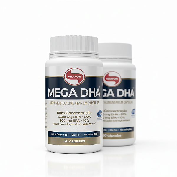 KIT 2 Mega DHA 1500mg Ômega 3 Vitafor 60 Cápsulas