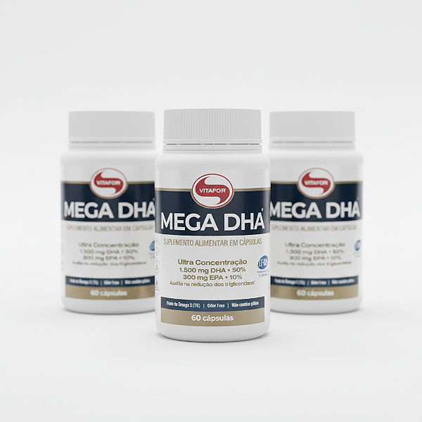 KIT 3 Mega DHA 1500mg Ômega 3 Vitafor 60 Cápsulas