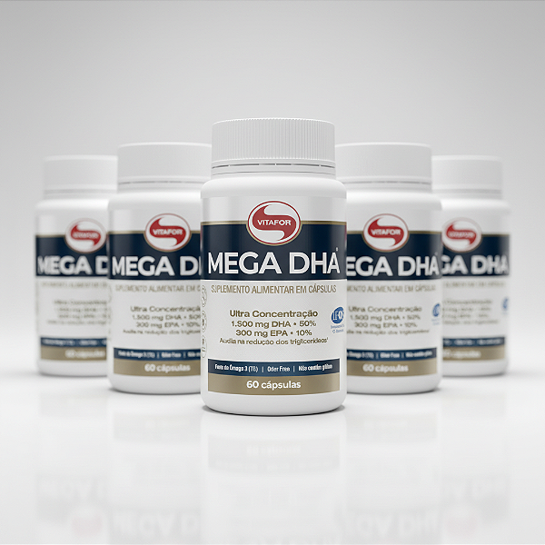 KIT 5 Mega DHA 1500mg Ômega 3 Vitafor 60 Cápsulas