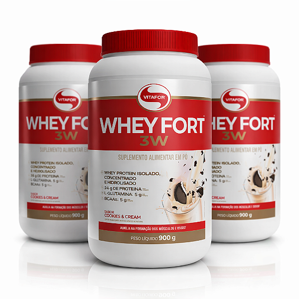 KIT 3 | Whey Fort 3W Cookies & Cream Vitafor 900g